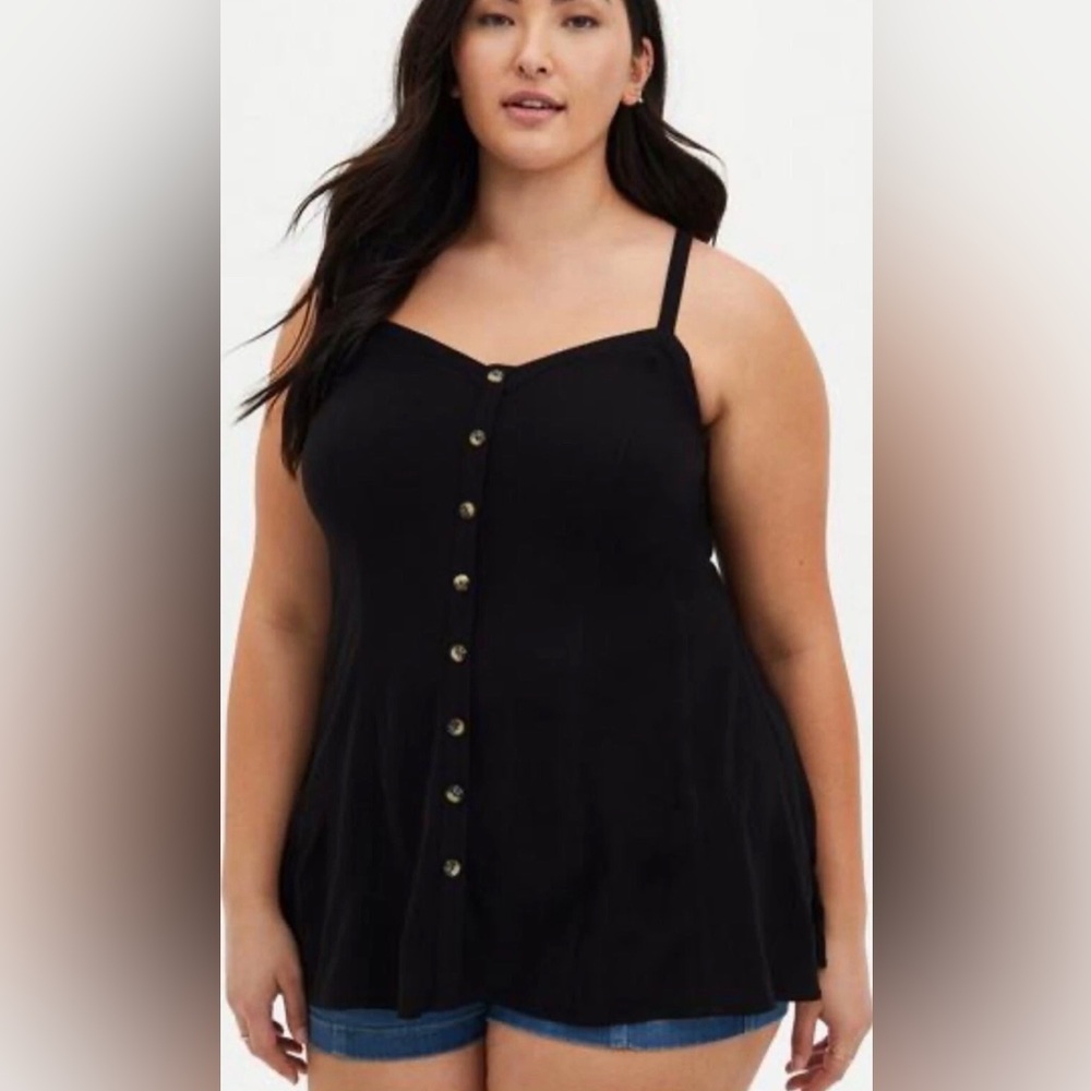 Women’s Plus Torrid Black Swing Tank Cami Button Front Sz 0 Rayon